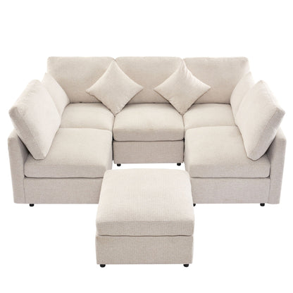 Sectional Sofa Modular U-Shaped with Ottoman beige fabric 2-piece set HouseOfZazla on Tampa Home & Garden Store