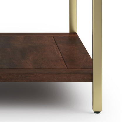 HouseOfZazla mango wood coffee table with gold metal frame; dark top and slim legs on Tampa Home & Garden Store