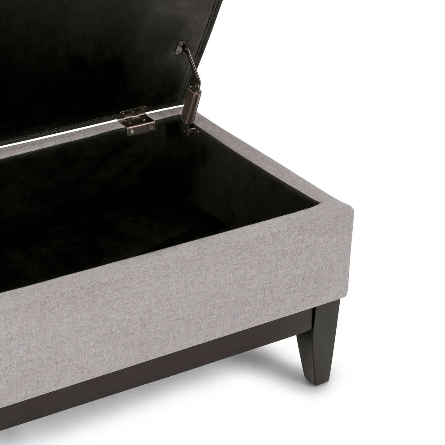 Oregon Contemporary Storage Ottoman Bench With Tray, gray fabric, dark wood legs on Tampa Home & Garden Store