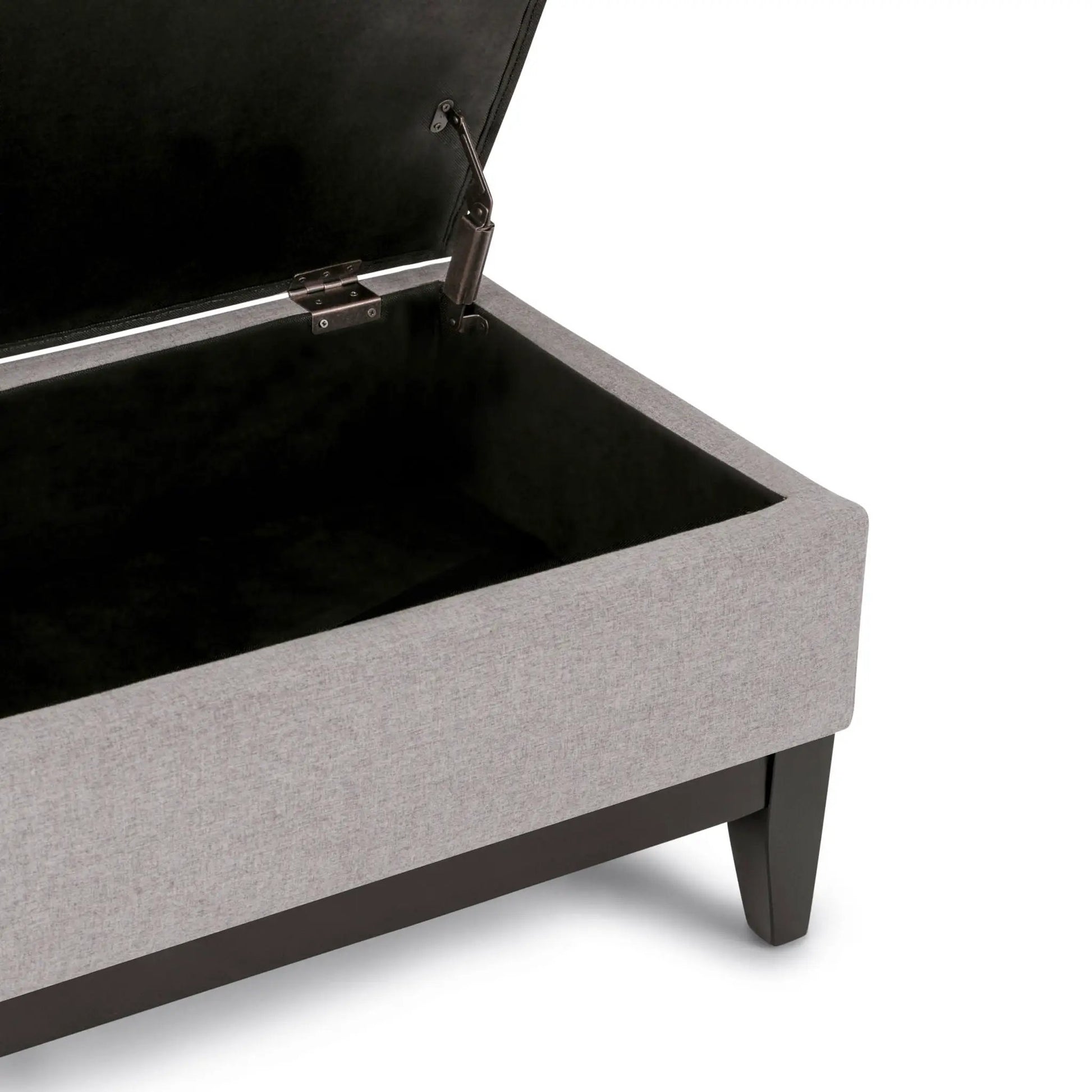Oregon Contemporary Storage Ottoman Bench With Tray, gray fabric, dark wood legs on Tampa Home & Garden Store