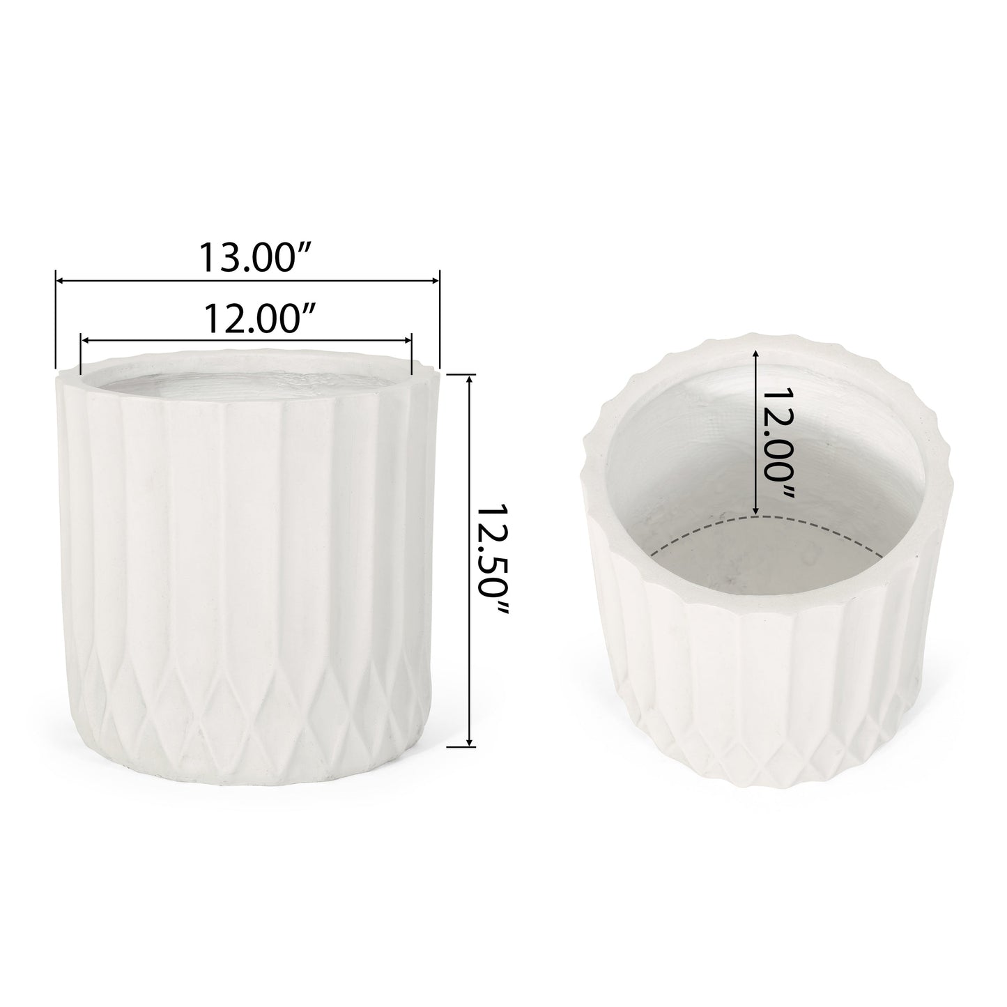 MGO Planter pair, white ceramic with ribbed texture by HouseOfZazla on Tampa Home & Garden Store