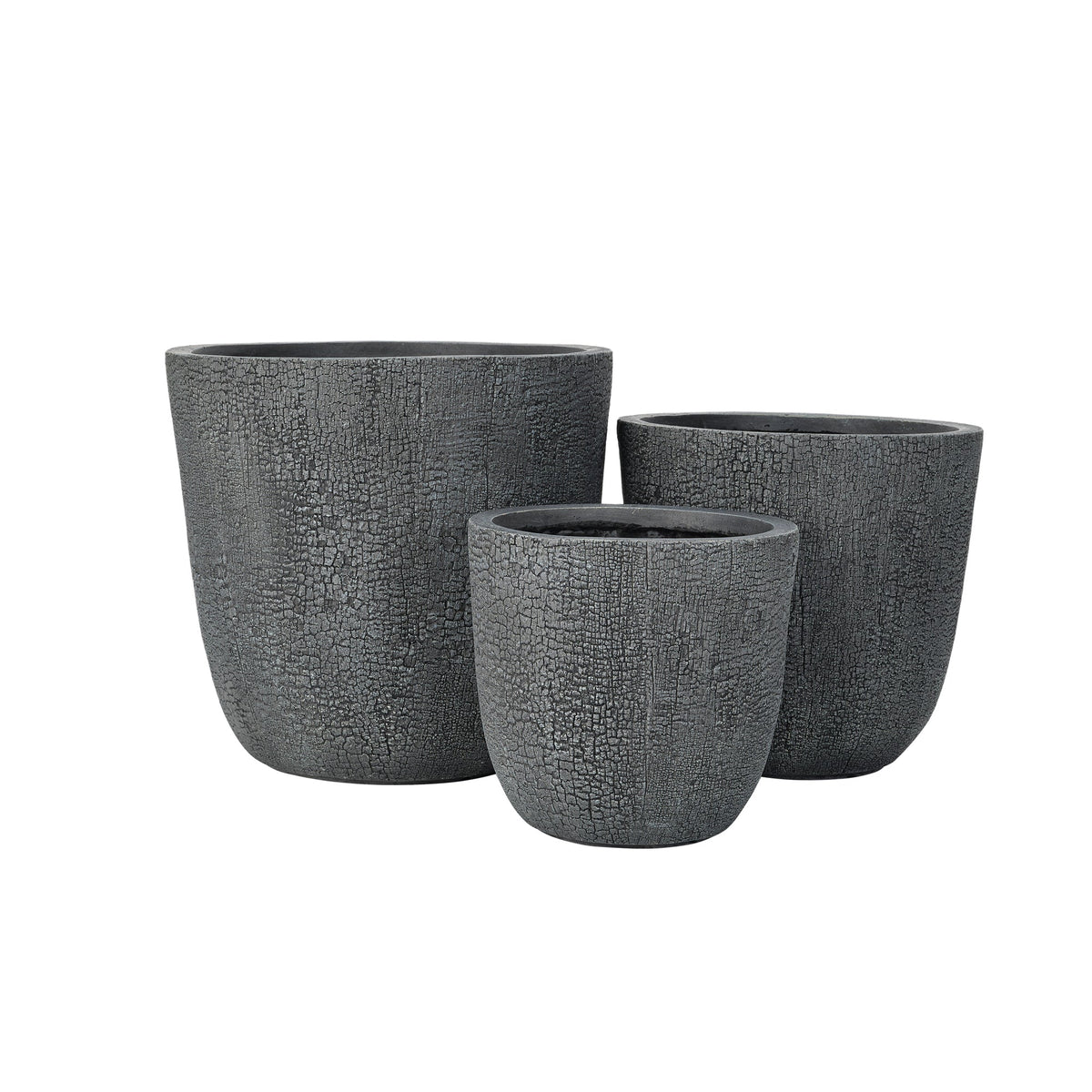 U_STYLE Lightweight MGO Planter Set of 3 by HouseOfZazla, crackled charcoal planters on Tampa Home & Garden Store