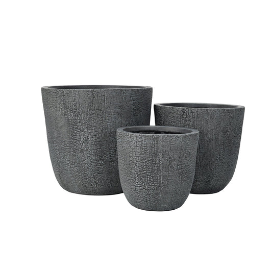 U_STYLE Lightweight MGO Planter Set of 3 by HouseOfZazla, crackled charcoal planters on Tampa Home & Garden Store