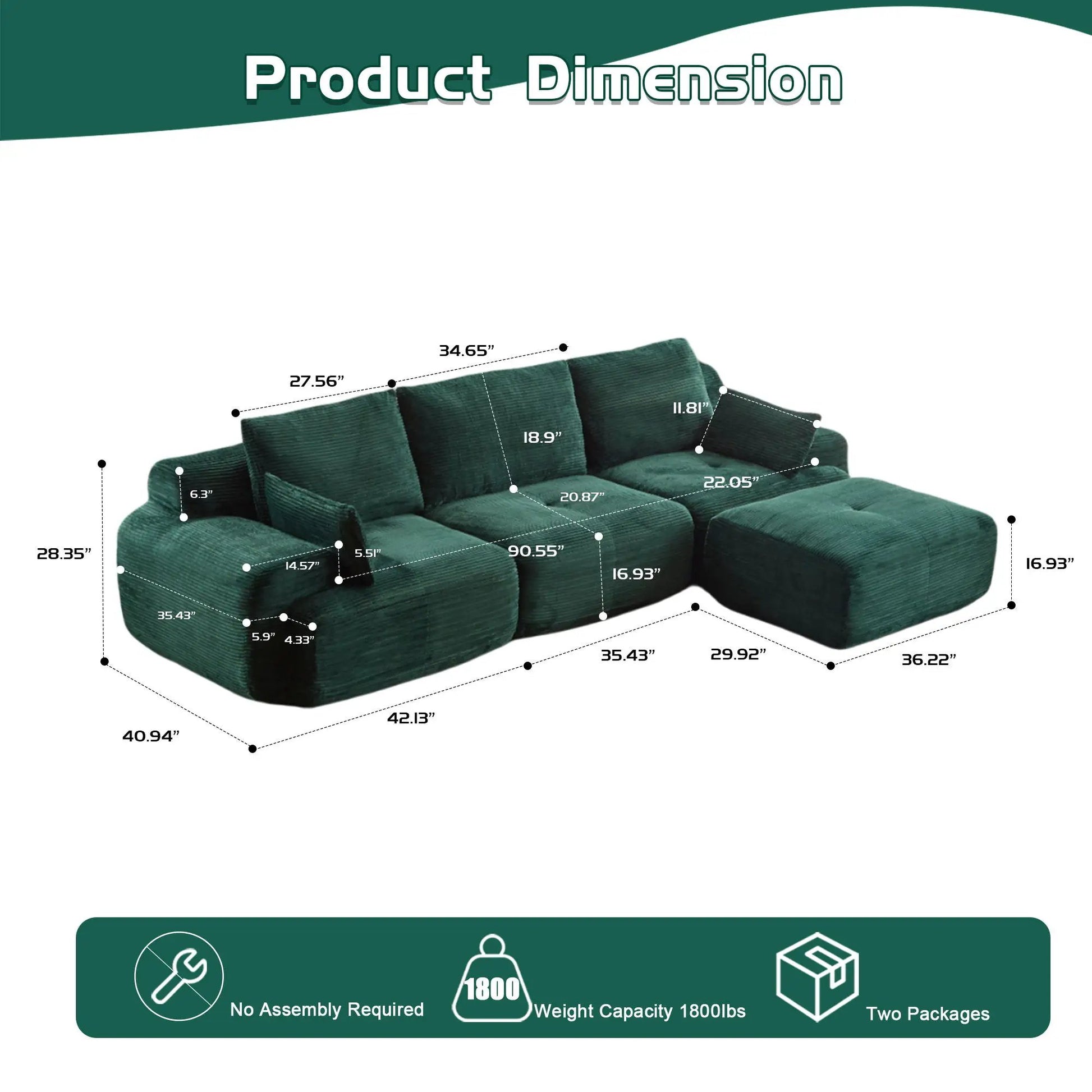 2 Piece Living Room Set: green velvet sectional sofa by Unique Piece Furniture on Tampa Home & Garden Store