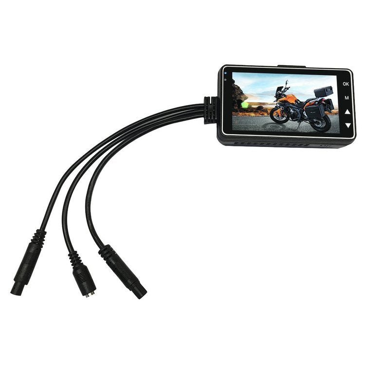 Motorcycle dash cam Sell My Stuff, compact black display unit with three cables on Tampa Home & Garden Store