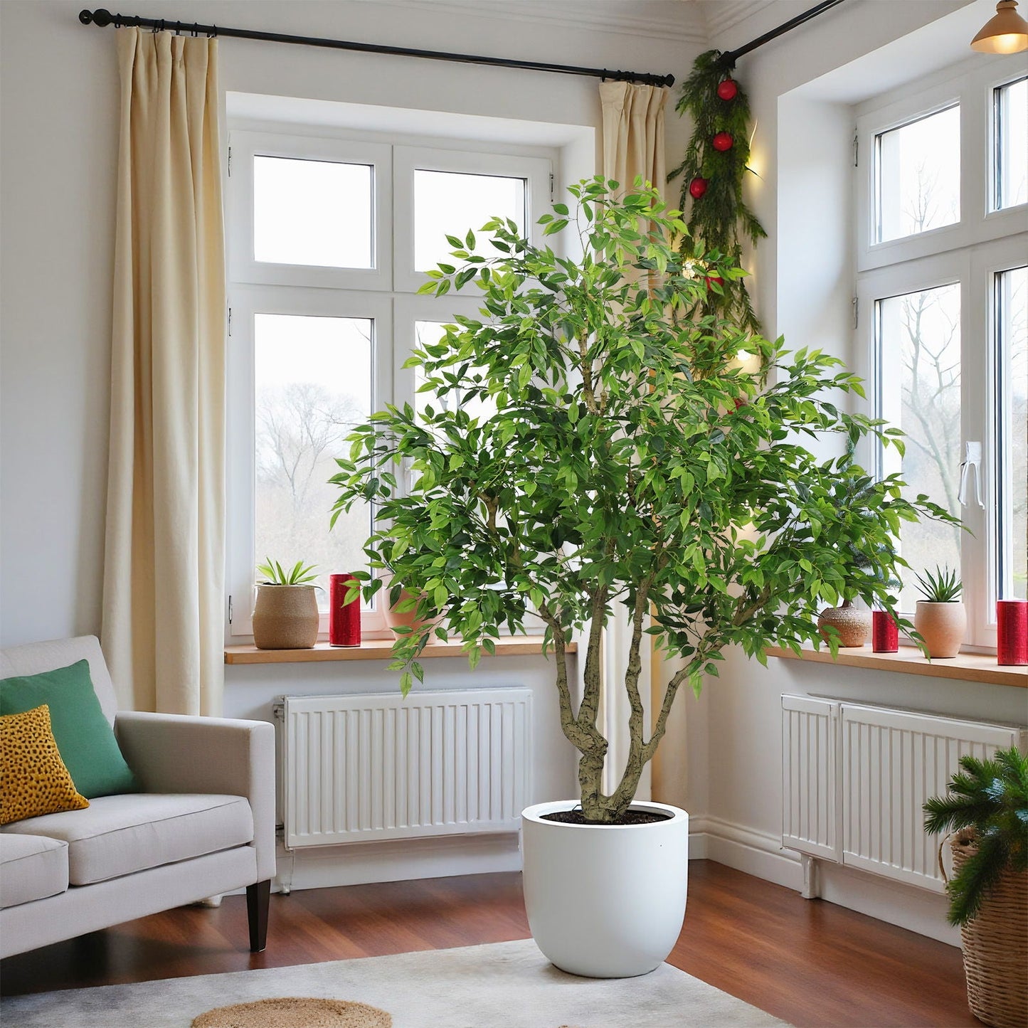 Large Artificial Green Banyan Tree With A Pot