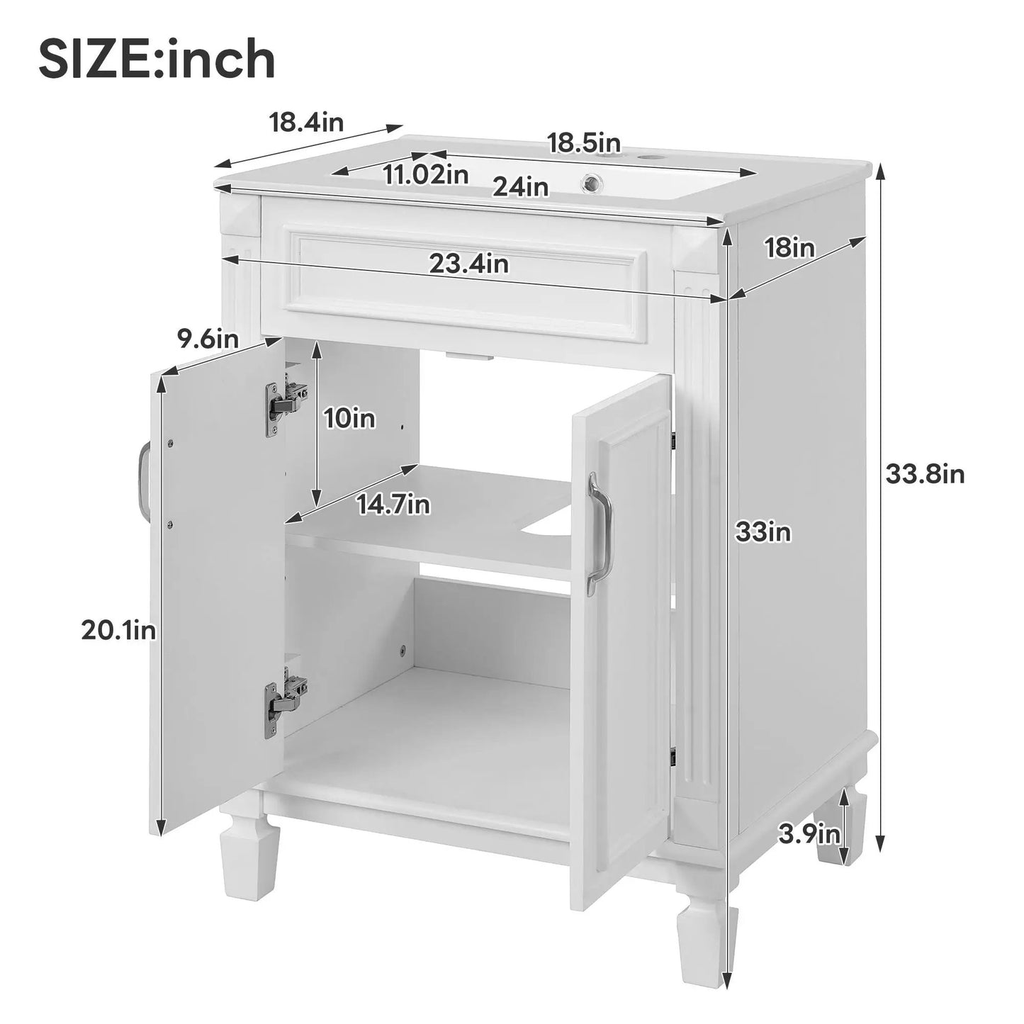 Bathroom vanity with top sink, white cabinet, 2 soft-closing doors, Unique Piece Furniture on Tampa Home & Garden Store