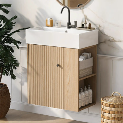 Compact Modern Floating Vanity with Ceramic Basin