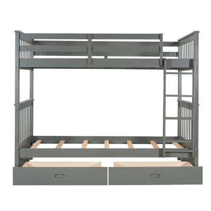 Bunk bed with ladders and 2 storage drawers, grey metal frame Unique Piece Furniture on Tampa Home & Garden Store