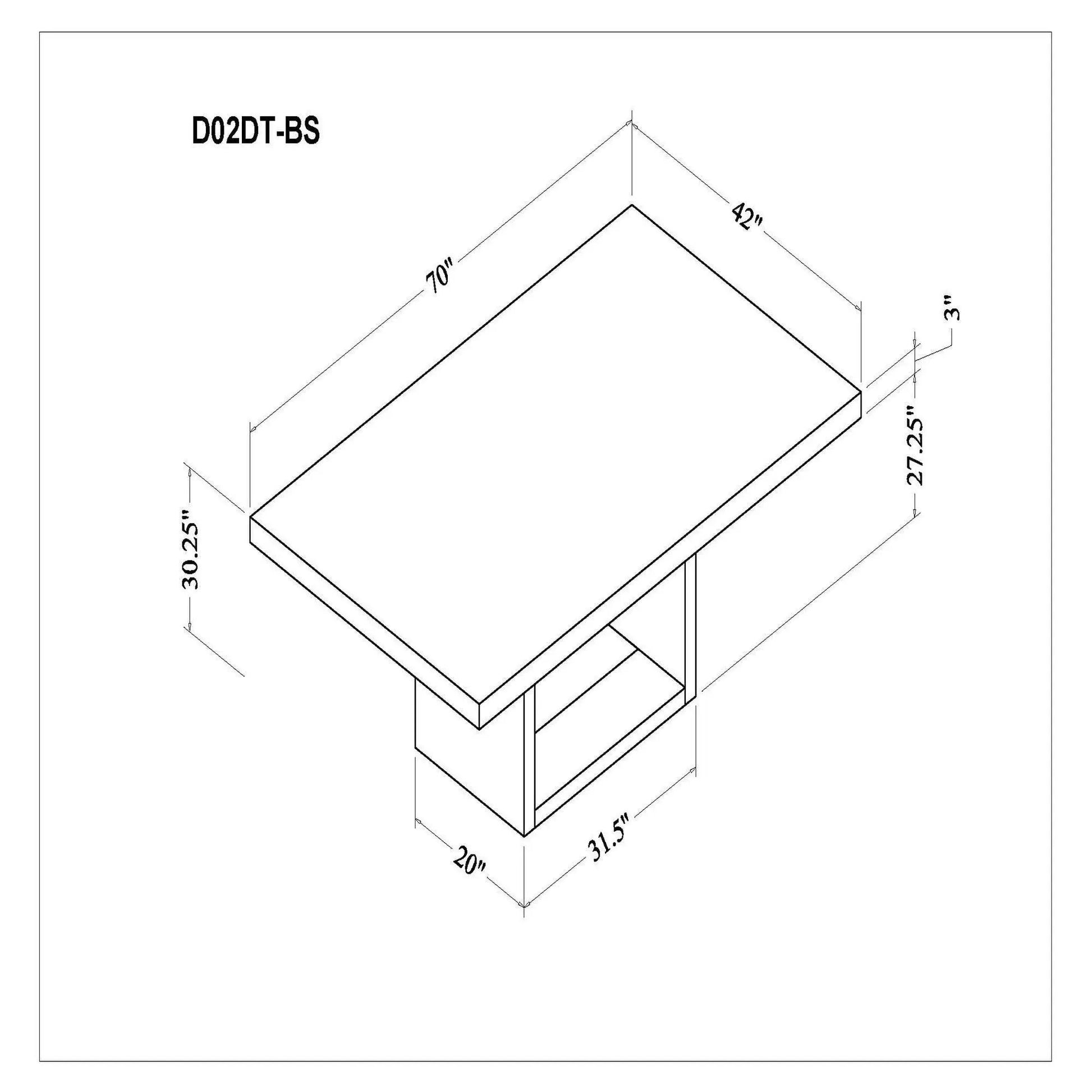 Sheena dining table by Unique Piece Furniture isometric blueprint with size labels on Tampa Home & Garden Store