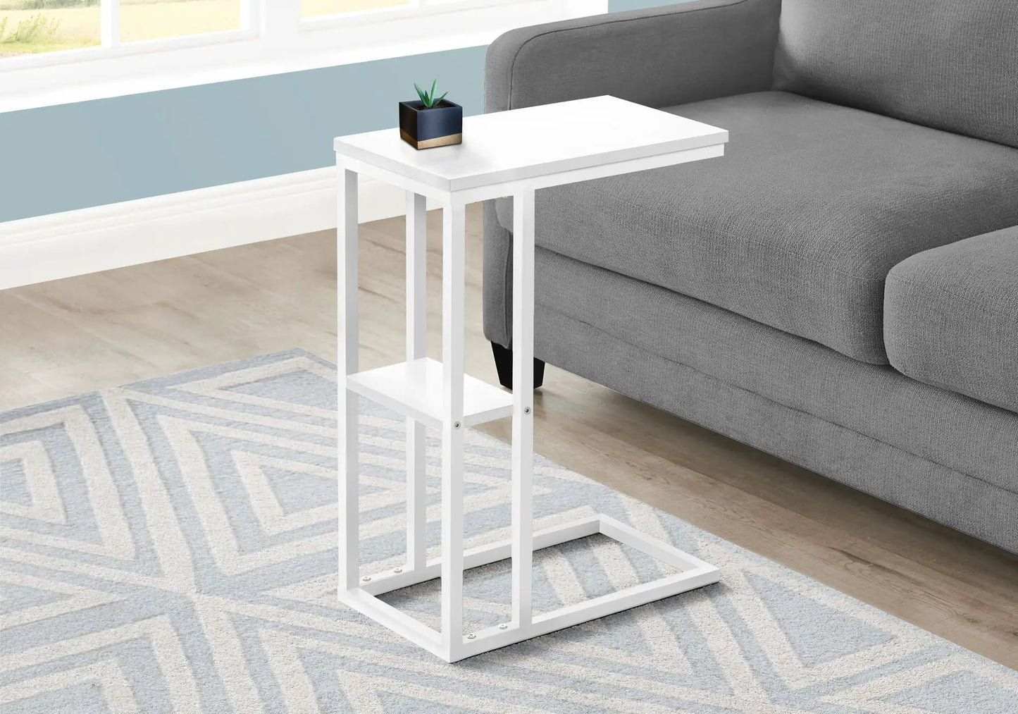 C Shaped Accent Table Marble Look and Modern