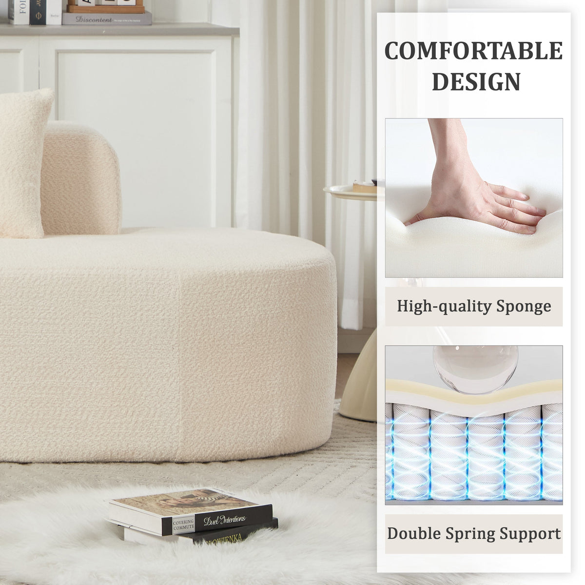 Curved Sectional Sofa and Ivory Chenille Pillows