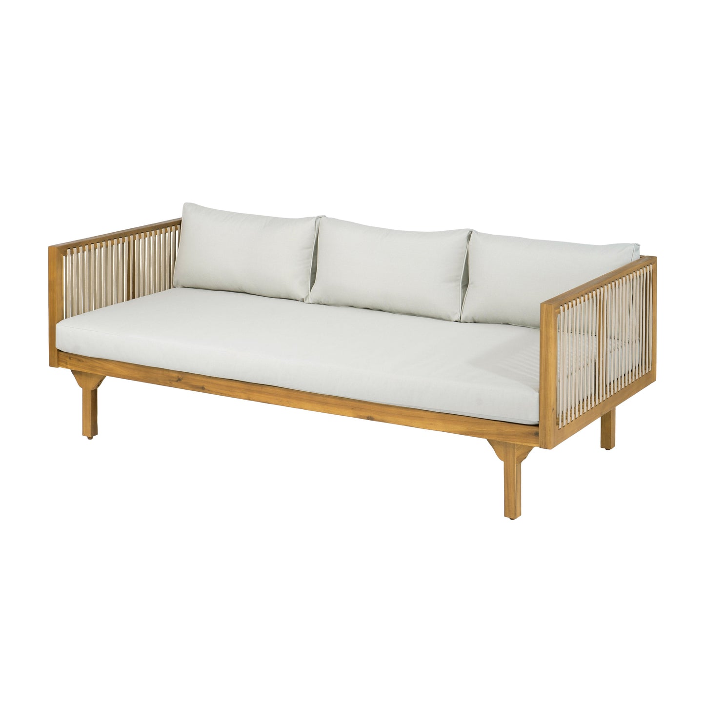 Outdoor Acacia Wood Patio Sofa with Teak Finish