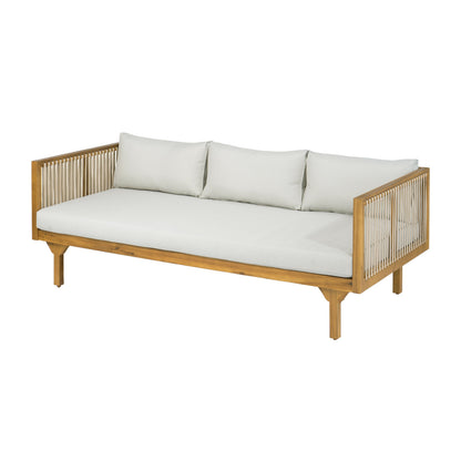 Outdoor Acacia Wood Patio Sofa with Teak Finish