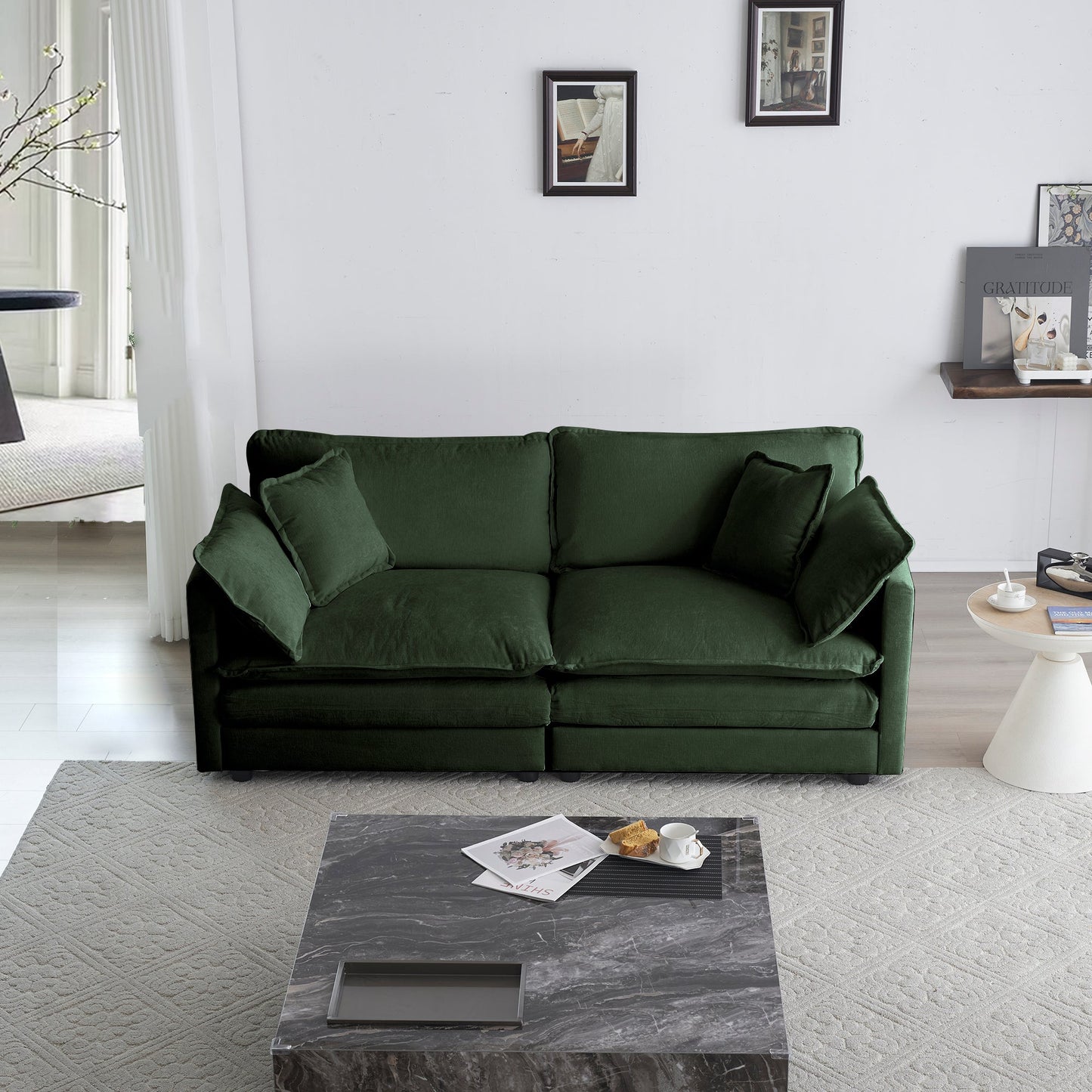 Modern Fabric Loveseat Sofa Couch green velvet upholstery with plush cushions by HouseOfZazla on Tampa Home & Garden Store