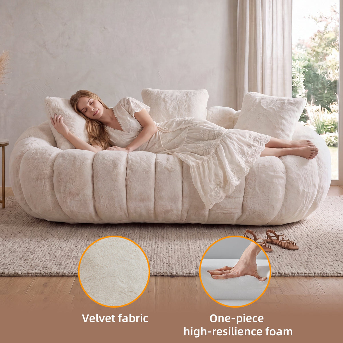 Floral Faux Fur and Ultra Soft Two Seater Sofa