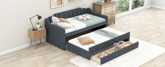 Twin Daybed with Trundle and Drawers grey upholstered fabric VIP Digital Presence on Tampa Home & Garden Store