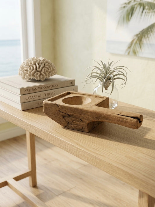 Lesung Deco Planter w/Handle in rustic wood with long handle on Tampa Home & Garden Store