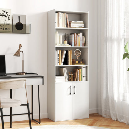 Librería de 70 pulgadas de 6 niveles con estantes ajustables y gabinete de 2 puertas - Blanco