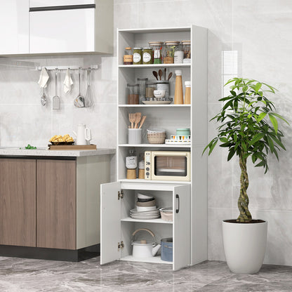 Librería de 70 pulgadas de 6 niveles con estantes ajustables y gabinete de 2 puertas - Blanco