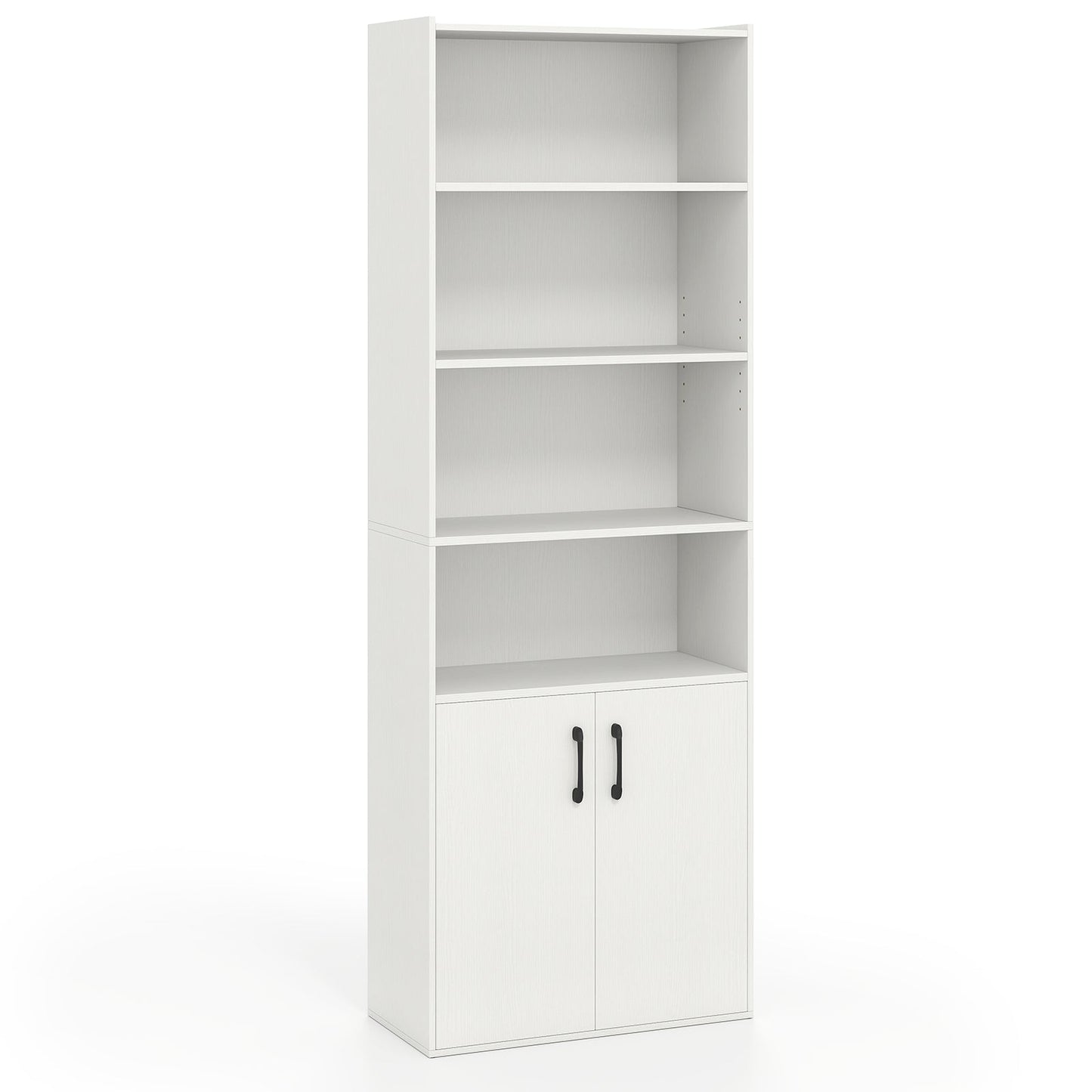 Librería de 70 pulgadas de 6 niveles con estantes ajustables y gabinete de 2 puertas - Blanco