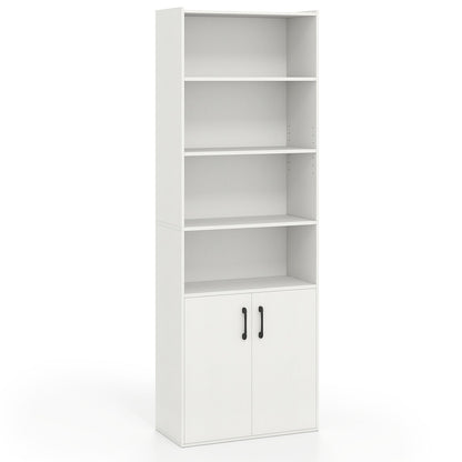 Librería de 70 pulgadas de 6 niveles con estantes ajustables y gabinete de 2 puertas - Blanco