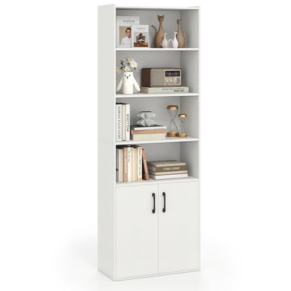 Librería de 70 pulgadas de 6 niveles con estantes ajustables y gabinete de 2 puertas - Blanco