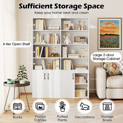 Librería de 70 pulgadas de 6 niveles con estantes ajustables y gabinete de 2 puertas - Blanco