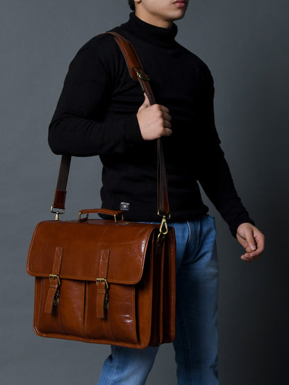 The Architect Brown Executive leather briefcase by Classy Leather Bags with shoulder strap on Tampa Home & Garden Store