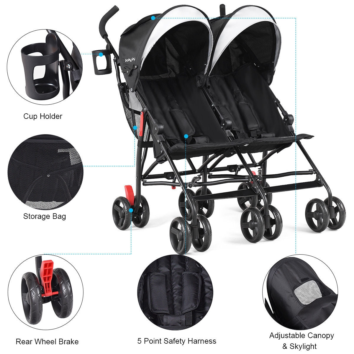 Foldable Twin Baby Double Stroller Ultralight Umbrella Kids Stroller - Tampa Home & Garden Store