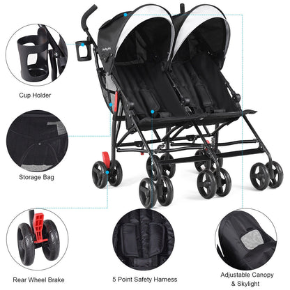 Foldable Twin Baby Double Stroller Ultralight Umbrella Kids Stroller - Tampa Home & Garden Store