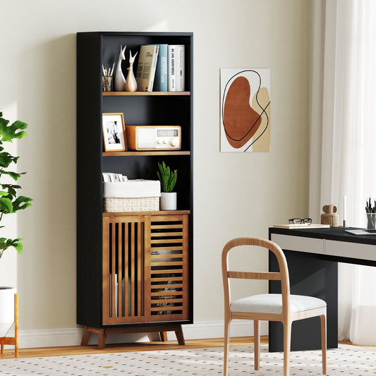 70 Inch 5-Tier Bookshelf with Reversible Adjustable Shelf-Black - Tampa Home & Garden Store