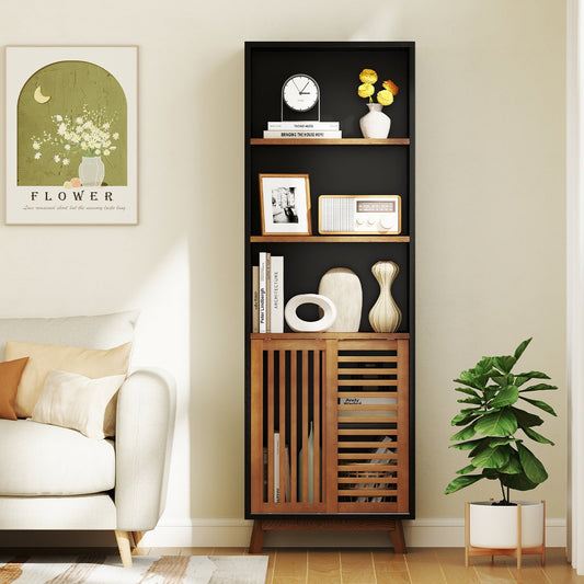 70 Inch 5-Tier Bookshelf with Reversible Adjustable Shelf-Black - Tampa Home & Garden Store