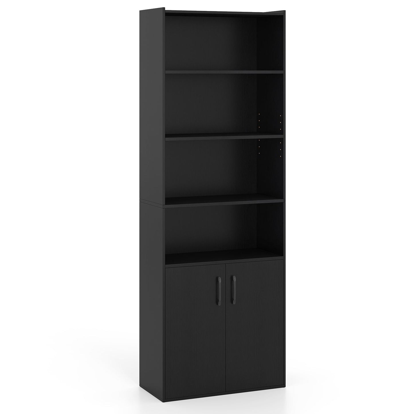 Librería de 70 pulgadas de 6 niveles con estantes ajustables y gabinete de 2 puertas - Blanco