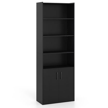 Librería de 70 pulgadas de 6 niveles con estantes ajustables y gabinete de 2 puertas - Blanco