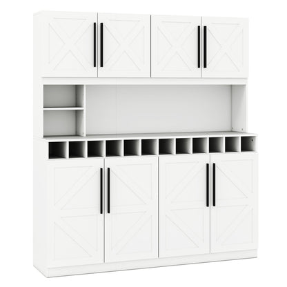 70 Inch Farmhouse Pantry Cabinet Kitchen Buffet Hutch with 4 Cabinets and 2 Open Shelves