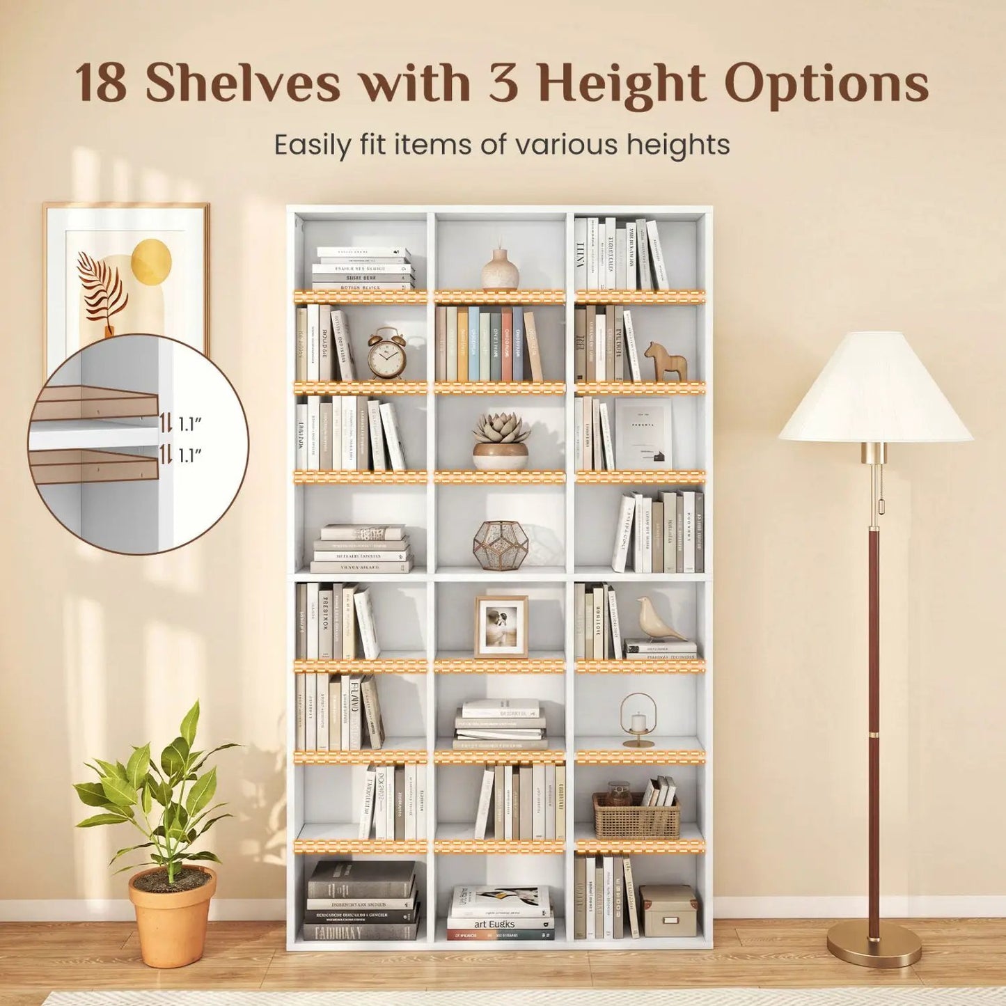 Tall Bookshelf With 24 Cube Storage Compartments