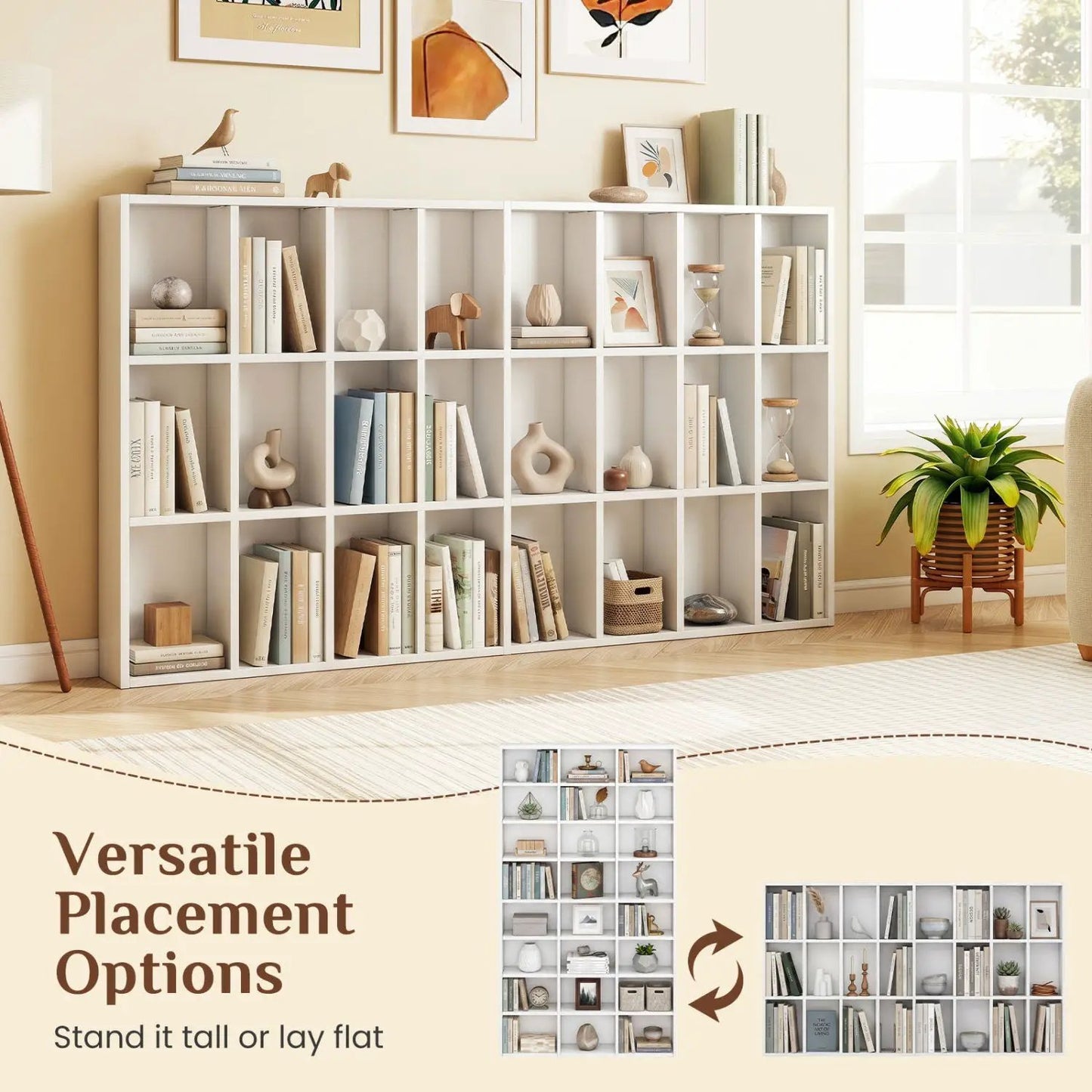 Tall Bookshelf With 24 Cube Storage Compartments