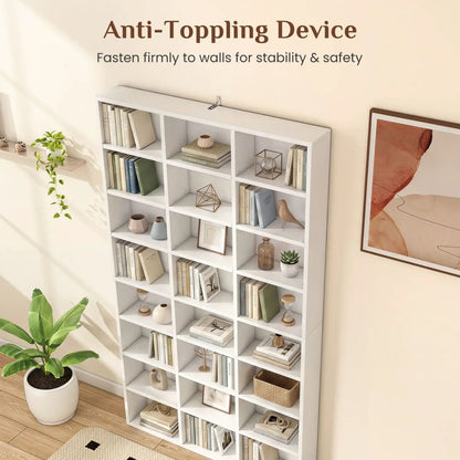 Tall Bookshelf With 24 Cube Storage Compartments