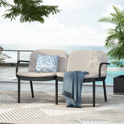 Luna Outdoor Patio Loveseat beige cushions with metal frame by HouseOfZazla blue pillow on Tampa Home & Garden Store