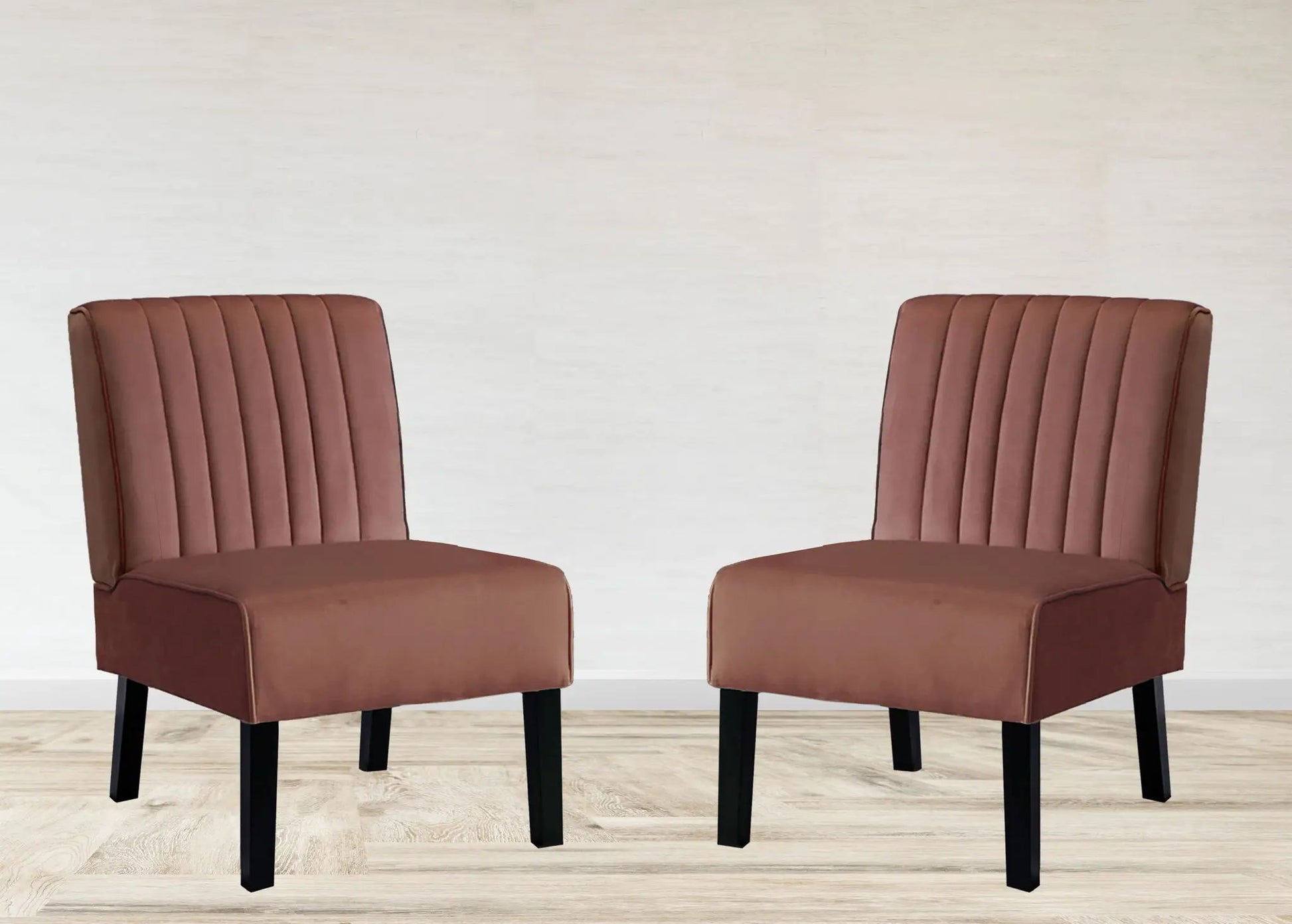 Reese mid-century chairs set of 2, terracotta faux leather with tufted back and black legs on Tampa Home & Garden Store