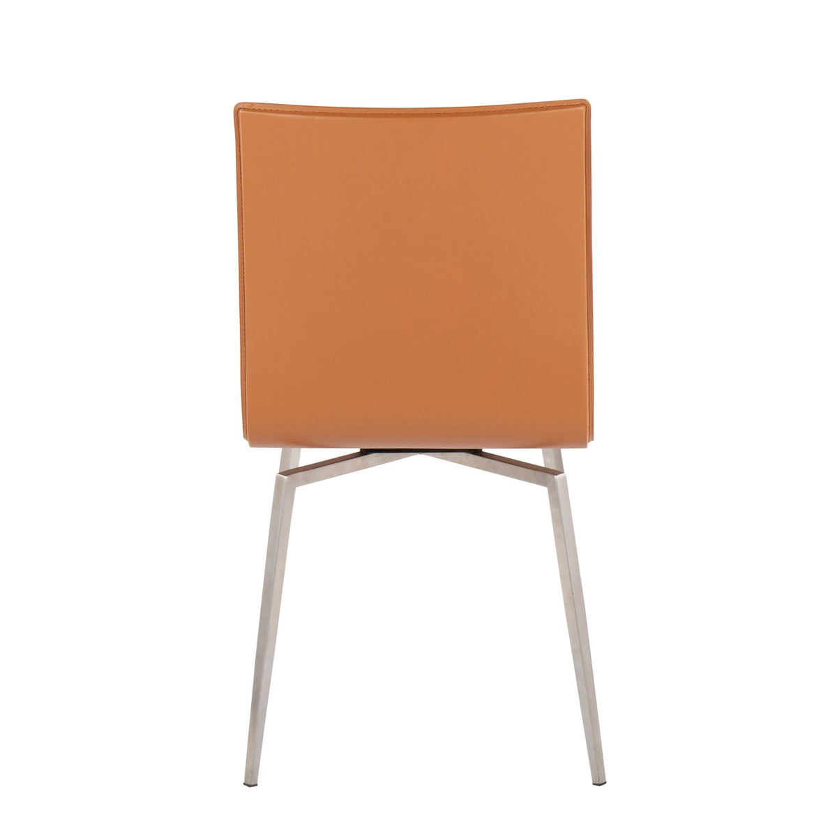 Contemporary upholstered chair back in tan with curved top and silver metal swivel base on Tampa Home & Garden Store
