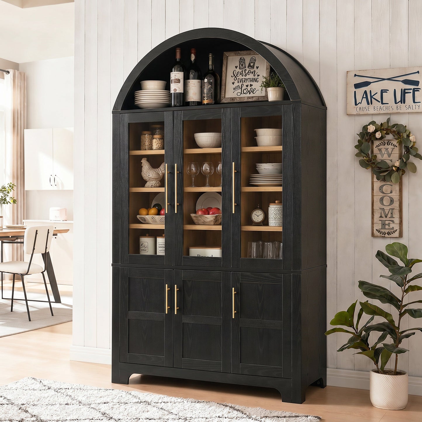 Tall Arched Kitchen Wood Pantry Cabinet