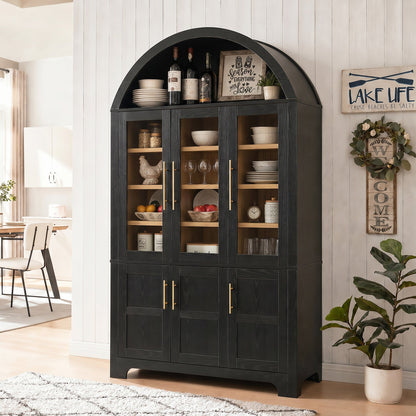 Tall Arched Kitchen Wood Pantry Cabinet