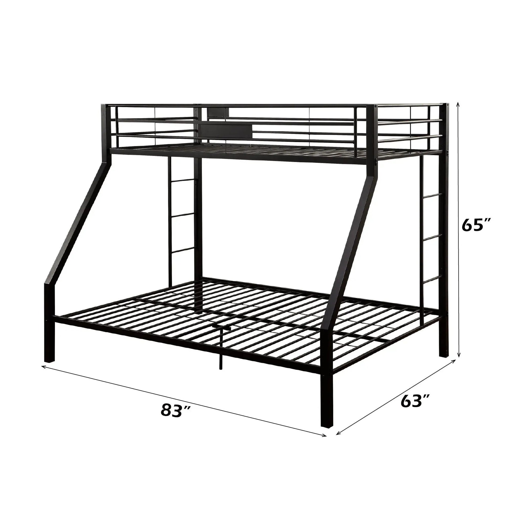 Limbra Spacious Design Double Bunk Bed in black metal frame with guard rails 83 in L x 63 in W on Tampa Home & Garden Store