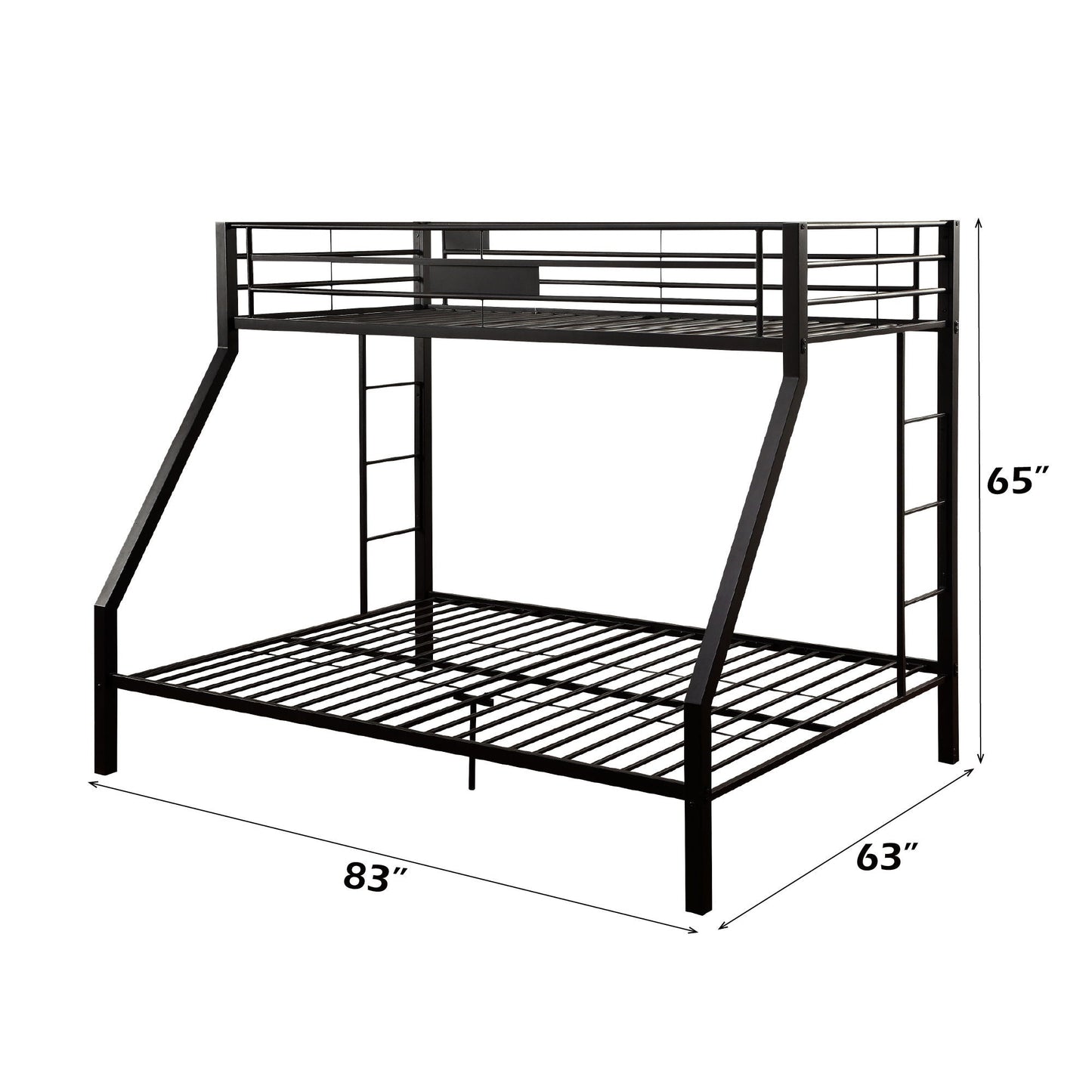 Limbra Spacious Design Double Bunk Bed frame in black metal with guard rails on Tampa Home & Garden Store