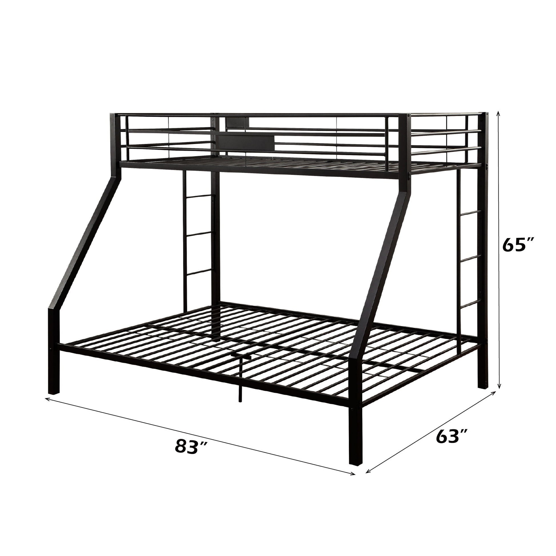 Limbra Spacious Design Double Bunk Bed frame in black metal with guard rails on Tampa Home & Garden Store