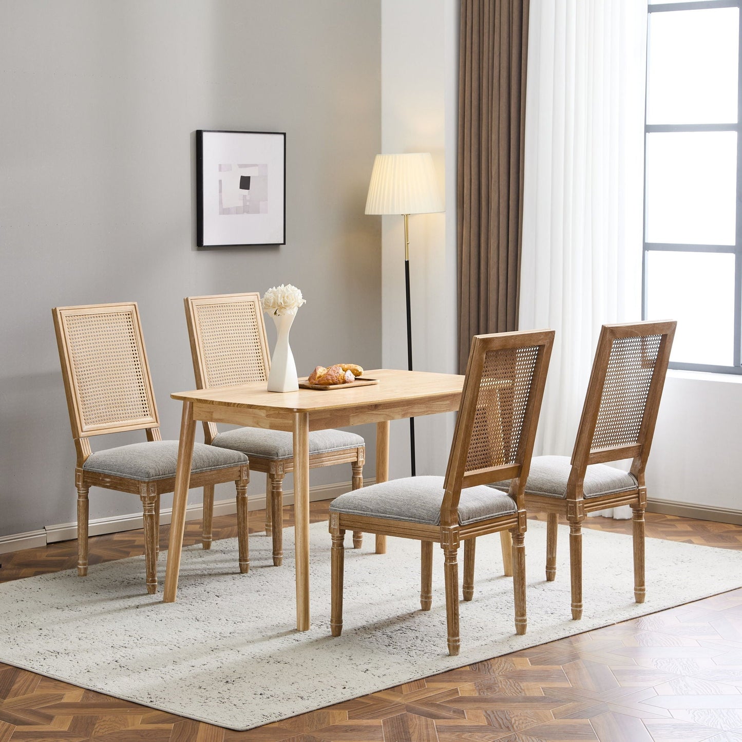 French Country dining chair with cane backrest and upholstered seat, set of six by HouseOfZazla on Tampa Home & Garden Store