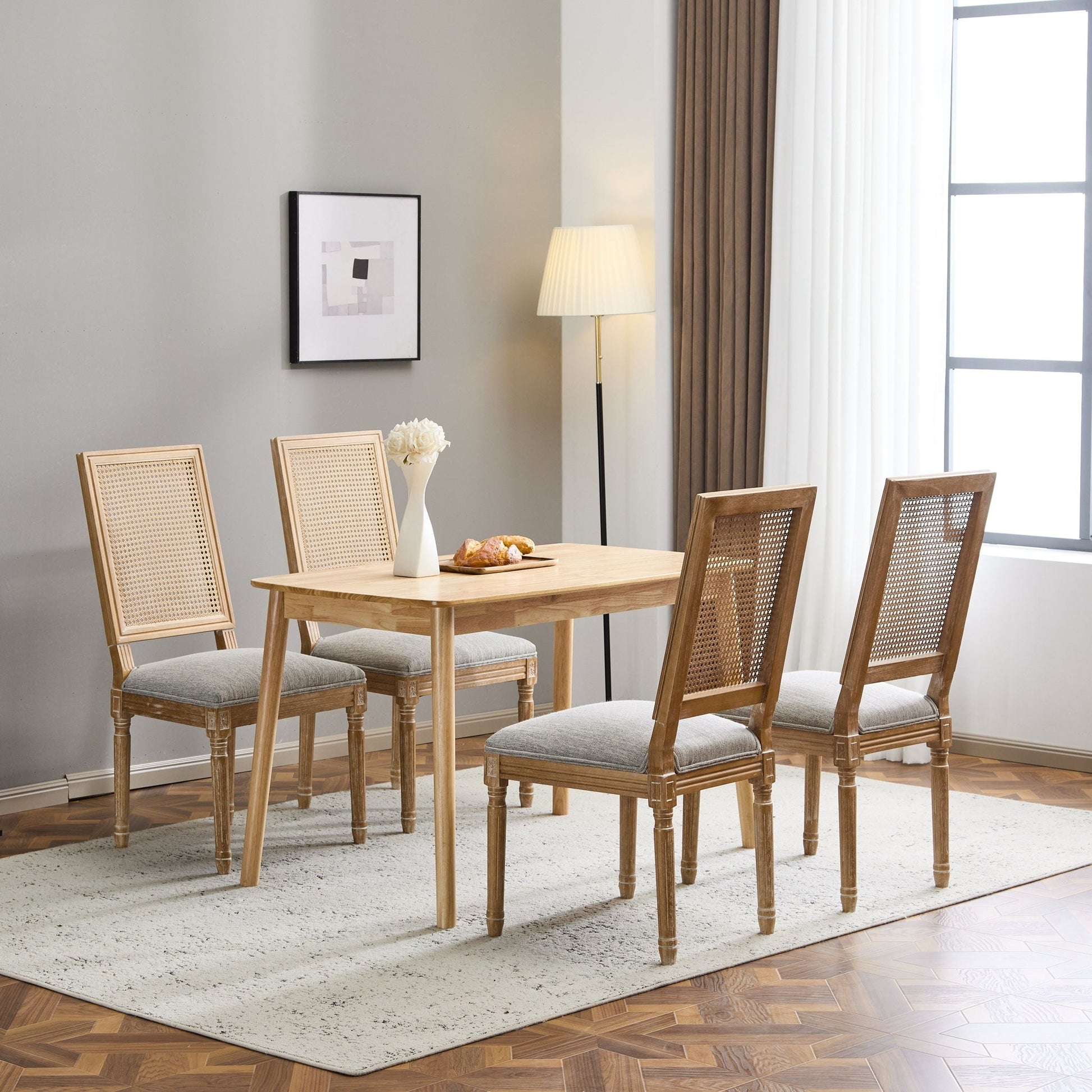 French Country dining chair with cane backrest and upholstered seat, set of six by HouseOfZazla on Tampa Home & Garden Store