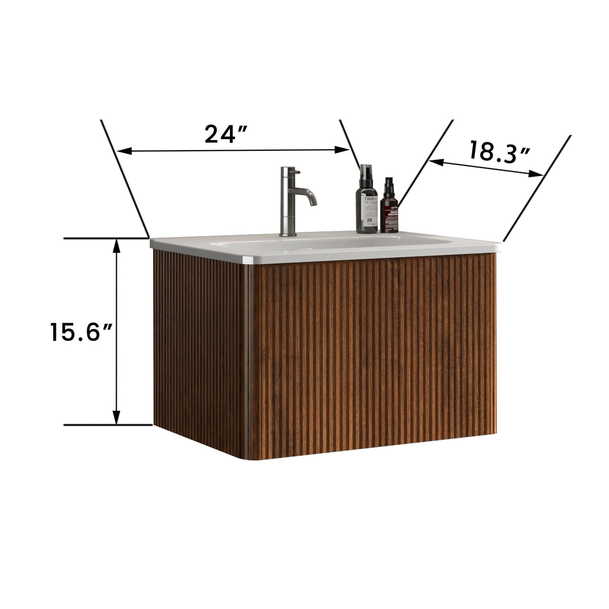 Vanity with ceramic sink, wall-mounted floating unit, wood slat front HouseOfZazla on Tampa Home & Garden Store
